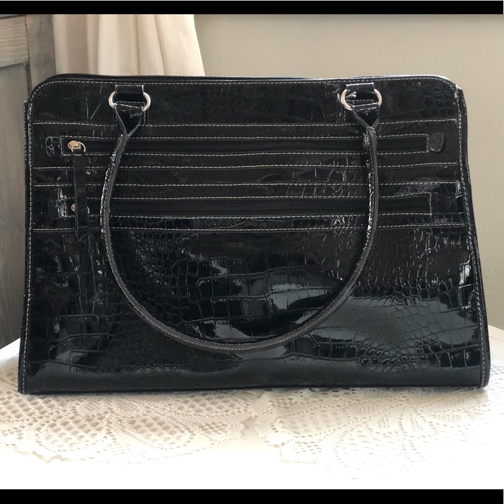 Black Faux Snake Skin Laptop Bag / Purse